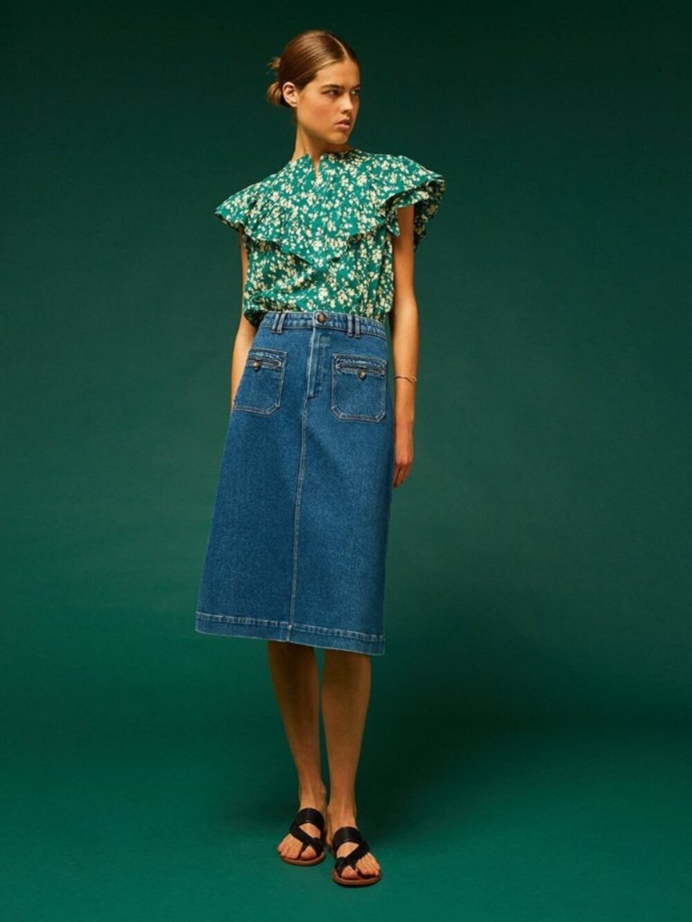 Soeur Michka Top in Green Floral Size 36